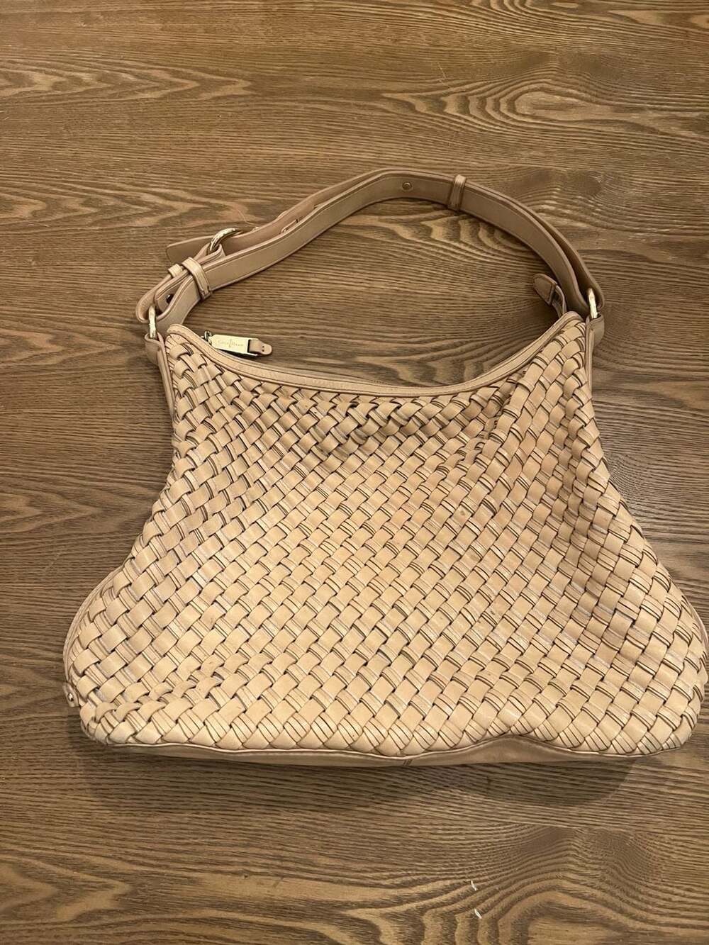 Cole Haan Woven Leather Hobo Shoulder Bag Beige